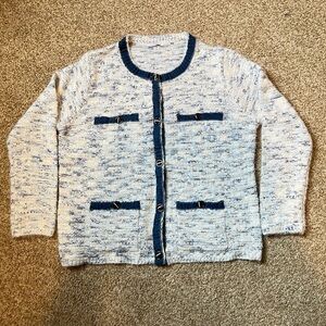 Sioni white and Blue Knit Cardigan